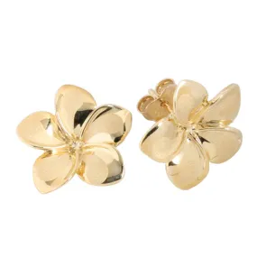 14K Yellow Gold Plumeria Post Earrings Sandblast Polish Edge (XS/S/M)