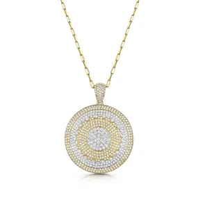 18ct Yellow & White Gold Brilliant-Cut Diamond Pavé Circle Necklace 4.26ct