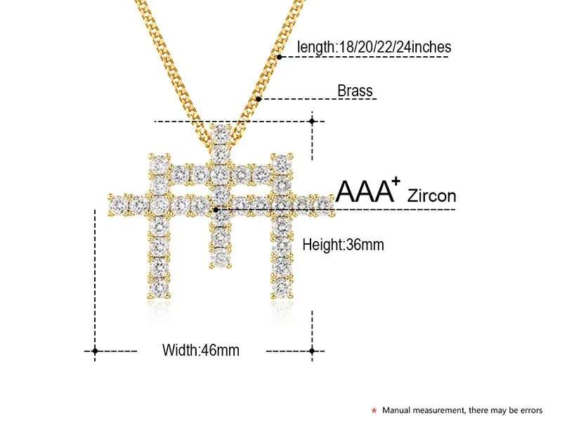 18K Gold Plated Bling Iced Out 3 Cross Pendant Necklace