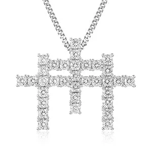 18K Gold Plated Bling Iced Out 3 Cross Pendant Necklace