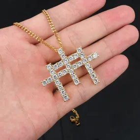 18K Gold Plated Bling Iced Out 3 Cross Pendant Necklace