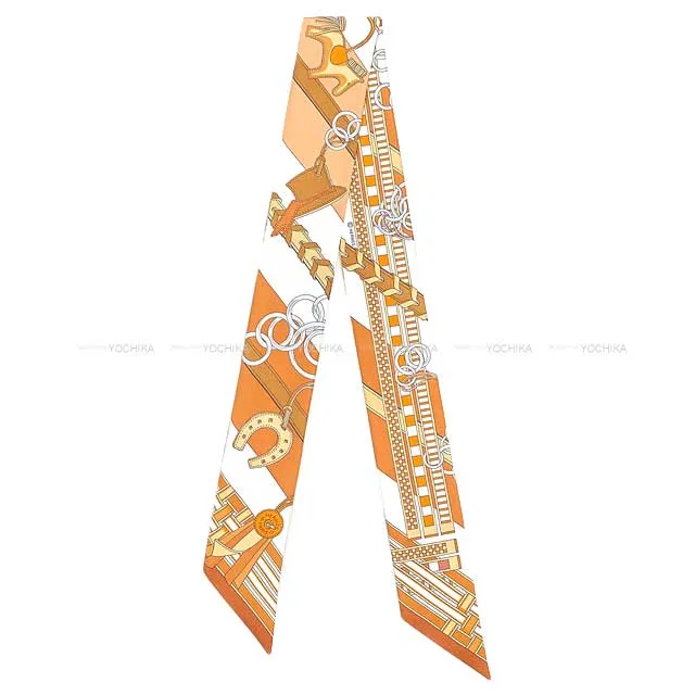 2023 SS HERMES scarf Twilly Brides et Gris Gris Caramel/Blanc (White)/Brun Silk100%[BRAND NEW][Authentic]