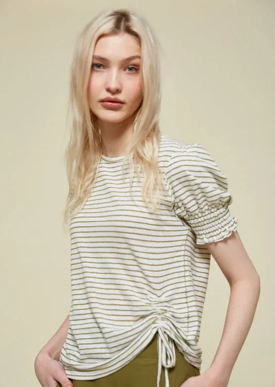 84276243  Striped Linen T-Shirt - Khaki Stripe