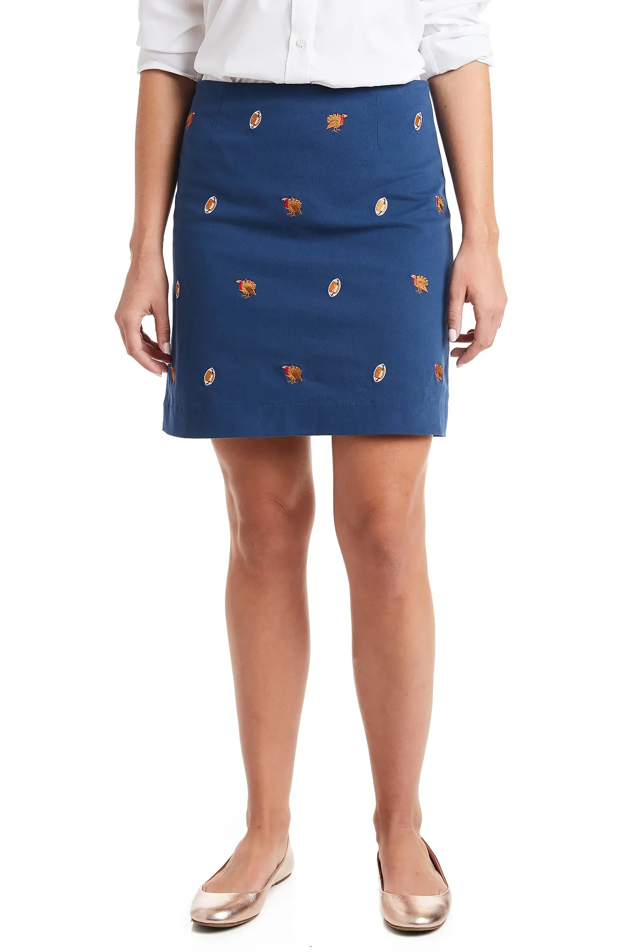 Ali Skirt Stretch Twill Nantucket Navy with Turkey & Football