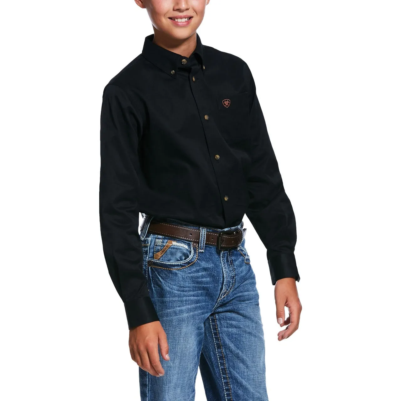 ARIAT BLACK SOLID TWILL CLASSIC FIT KIDS BOYS SHIRT STYLE 10030161