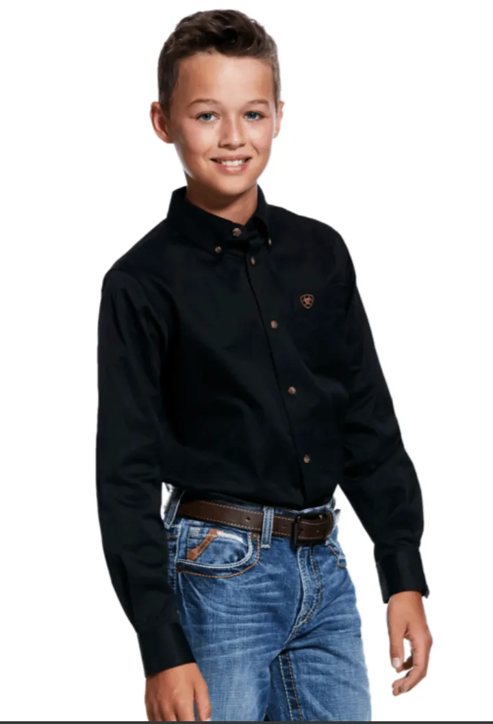 ARIAT BLACK SOLID TWILL CLASSIC FIT KIDS BOYS SHIRT STYLE 10030161