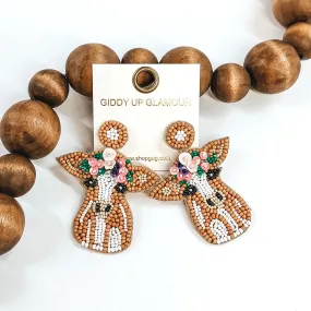 Beaded Cow Post Back Earrings in Tan