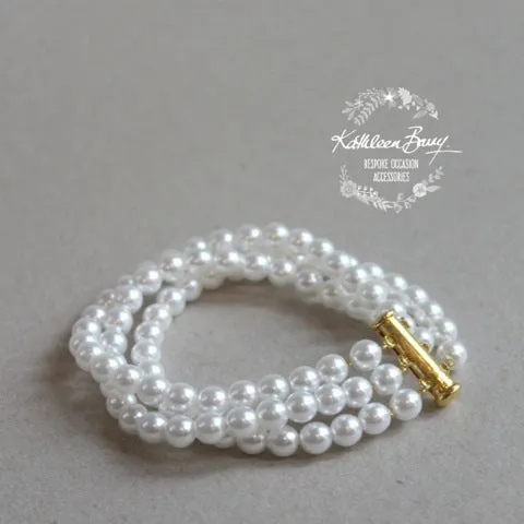 Belinda triple strand pearl bracelet - Options pearl & clasp colors