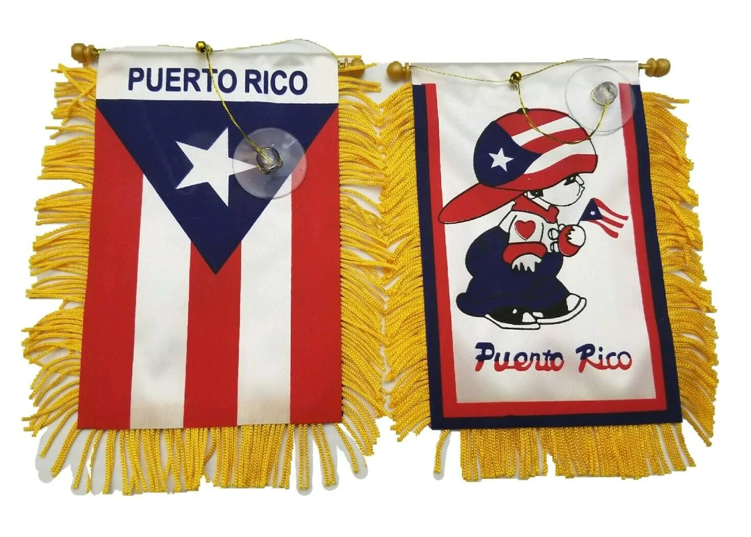 Bori Boy   Puerto Rico Flag for Car Mirror W/Gold trim