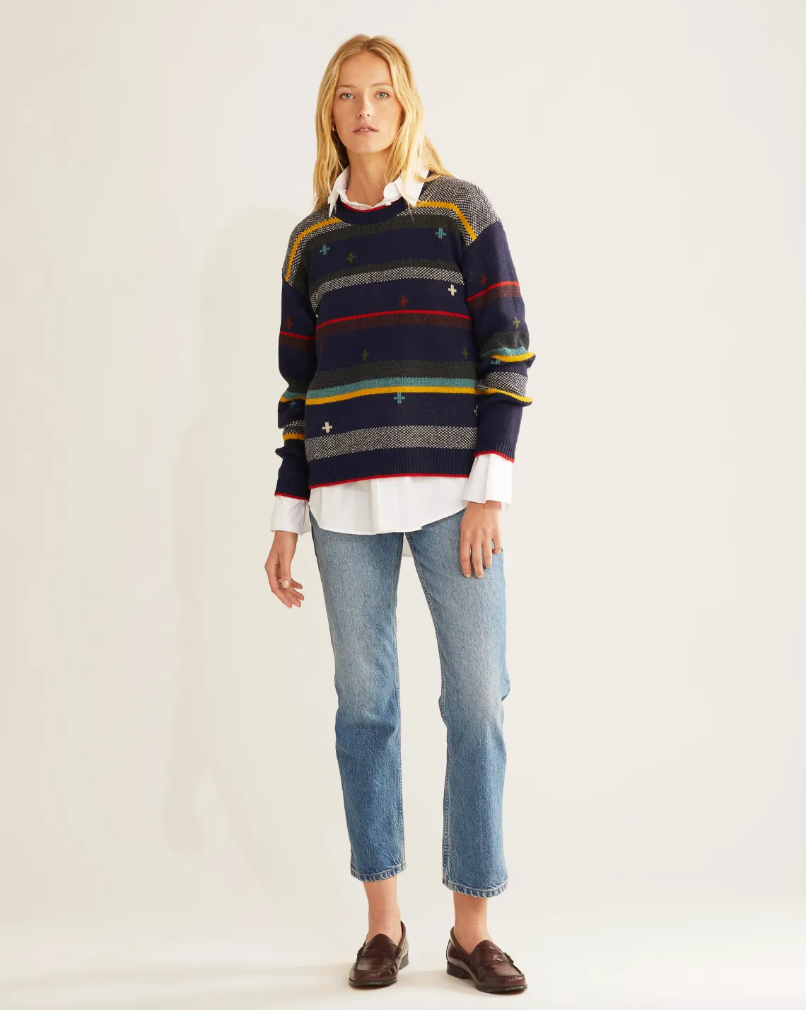 Bridger Stripe Sweater<br>Navy Heather Stripe