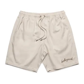 CHAIN STITCH EMBROIDERED WALK SHORTS - BONE