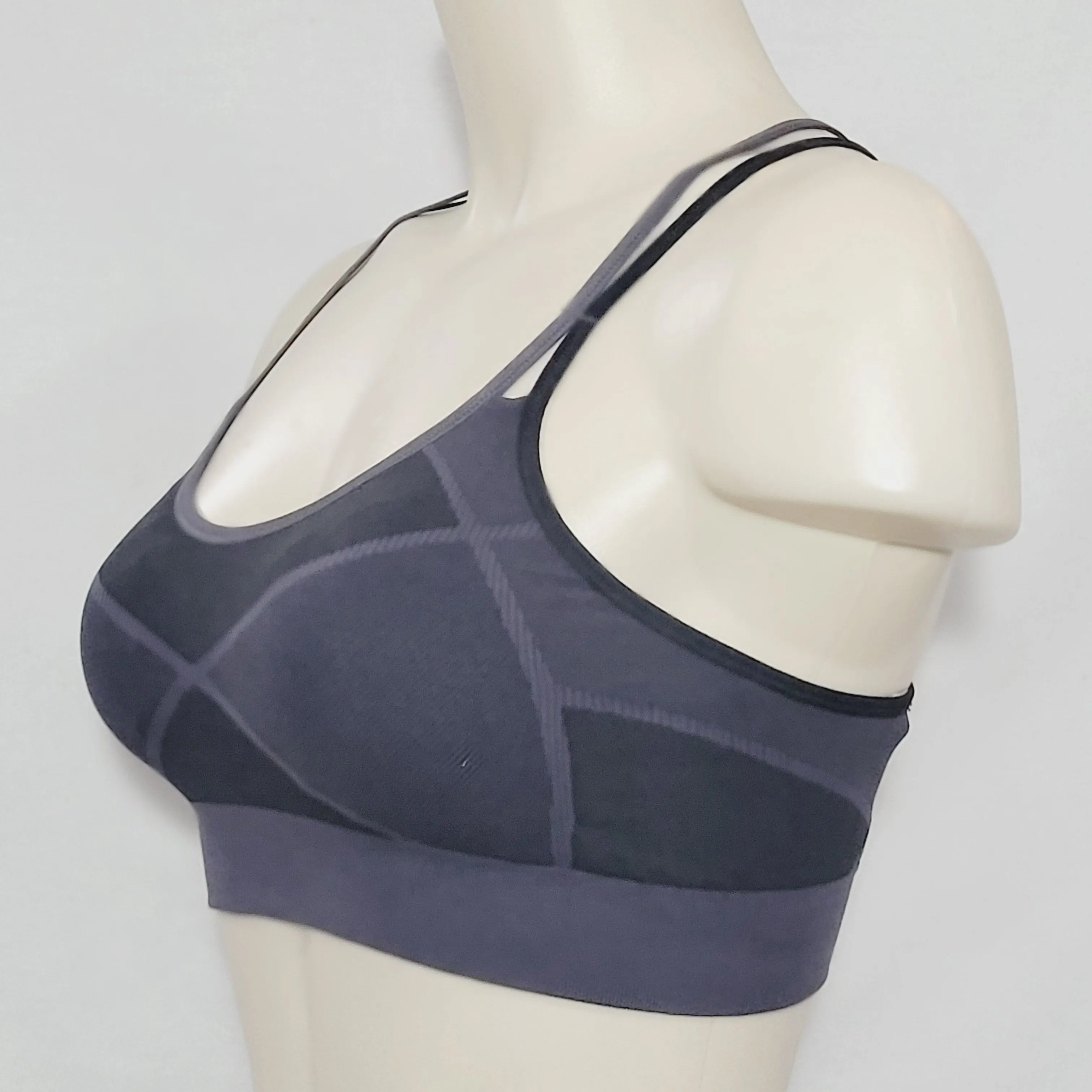 Champion C9 N9647 Strappy Back Wire Free Sports Bra X-SMALL Black & Gray NWT