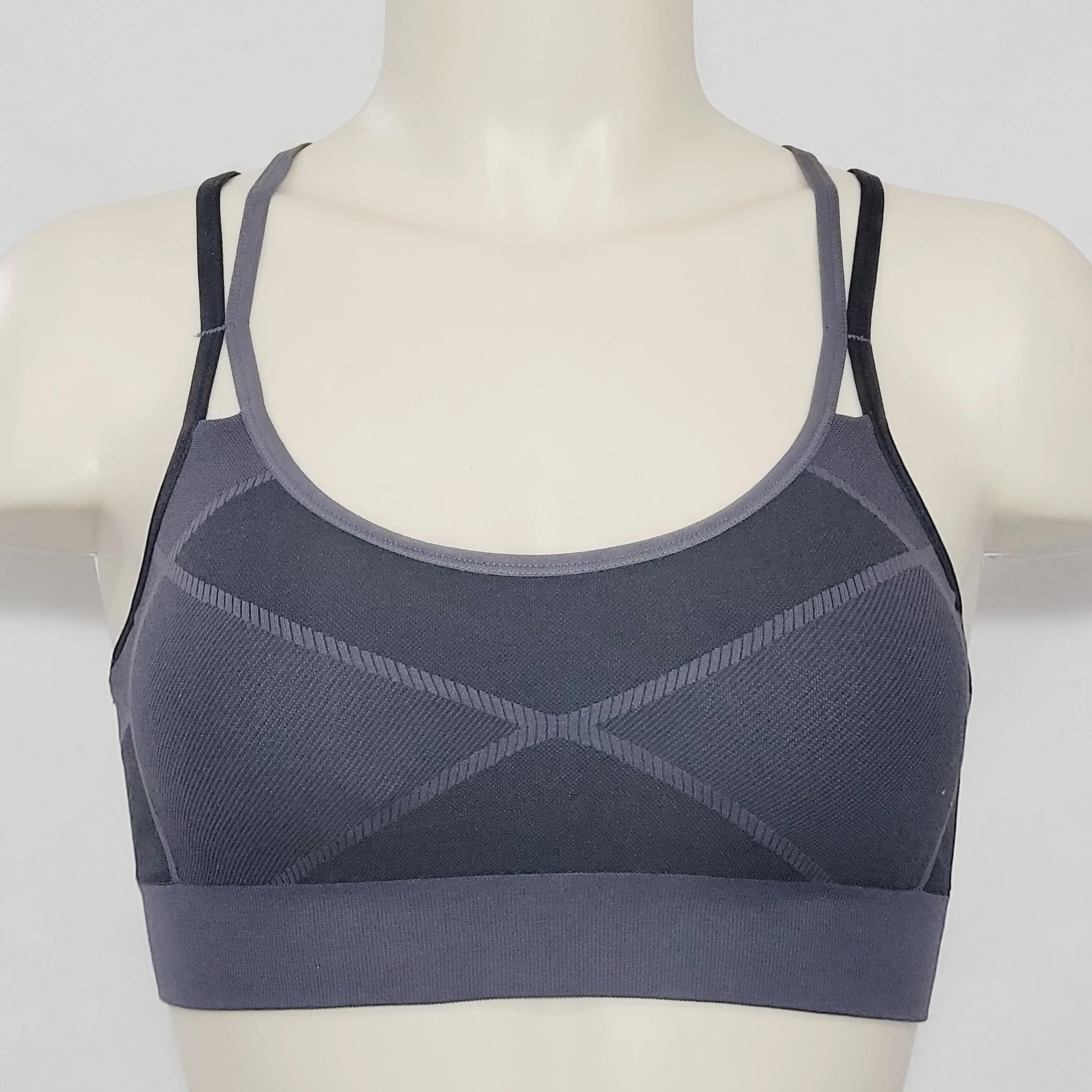 Champion C9 N9647 Strappy Back Wire Free Sports Bra X-SMALL Black & Gray NWT