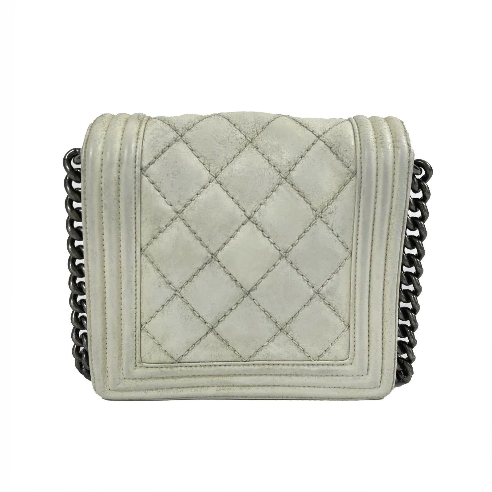 CHANEL - Calfskin Quilted Small Gentle Square Boy Flap - White Crossbody