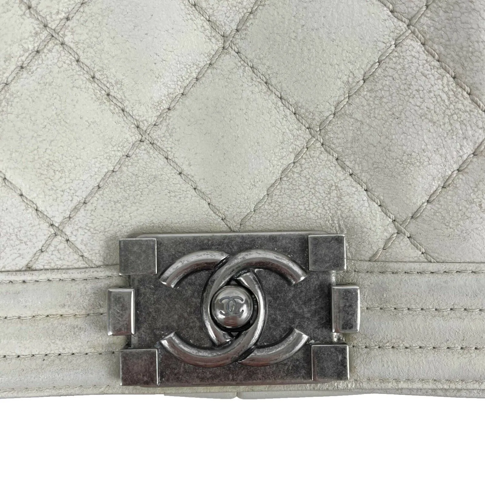 CHANEL - Calfskin Quilted Small Gentle Square Boy Flap - White Crossbody