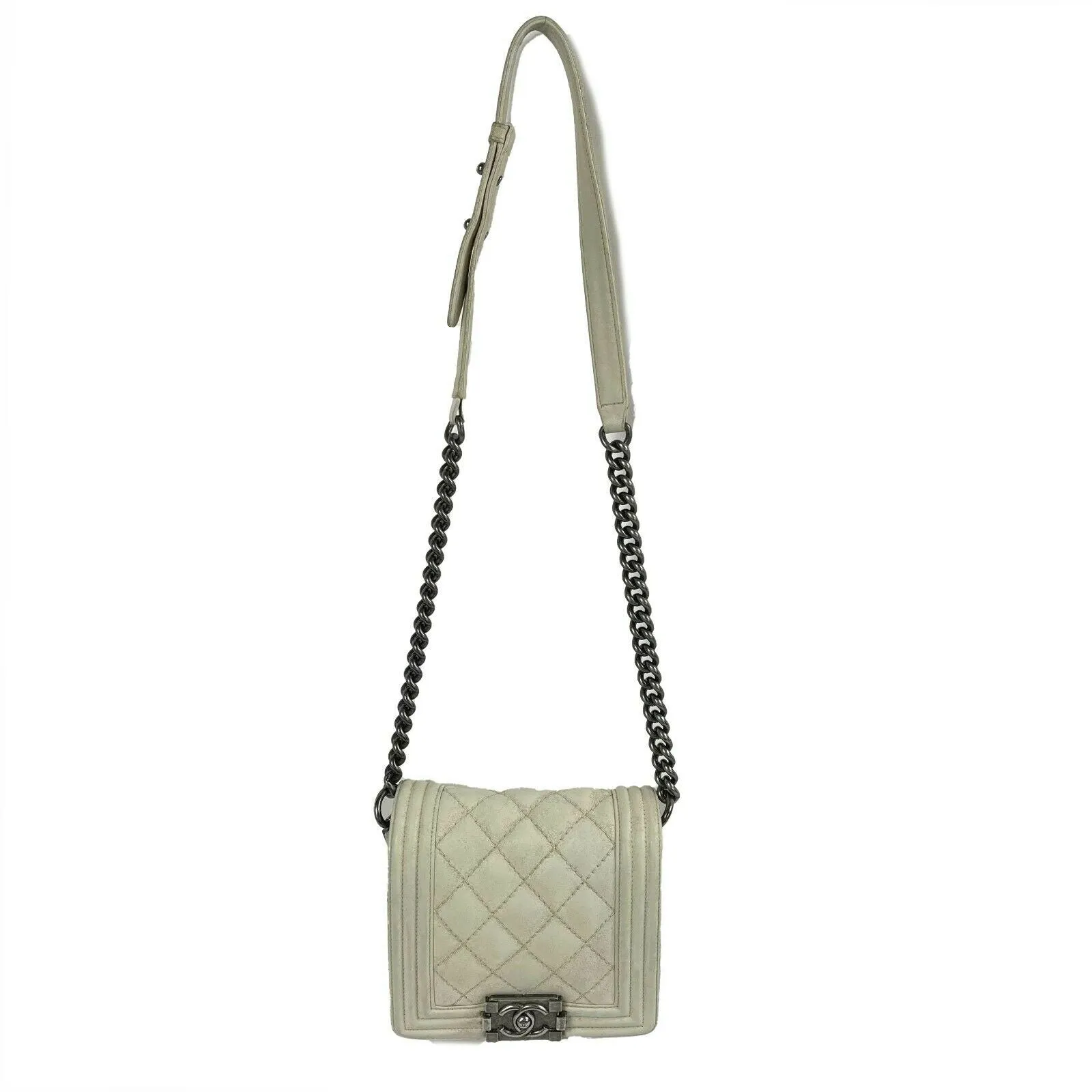 CHANEL - Calfskin Quilted Small Gentle Square Boy Flap - White Crossbody