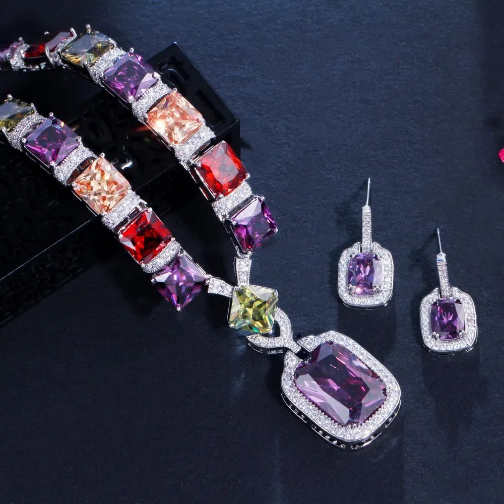 CWWZircons Multi Color Purple Cubic Zirconia Big Square Drop Set