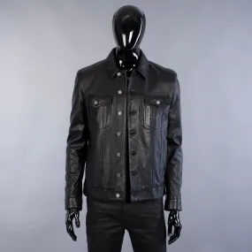 Denim-Style Trucker Jacket In Black Lambskin Leather