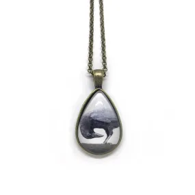 DOWNWARD CROW Teardrop-Shaped Glass Pendant