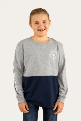 Duo Kids Long Sleeve T-Shirt - Grey Marle/College Navy