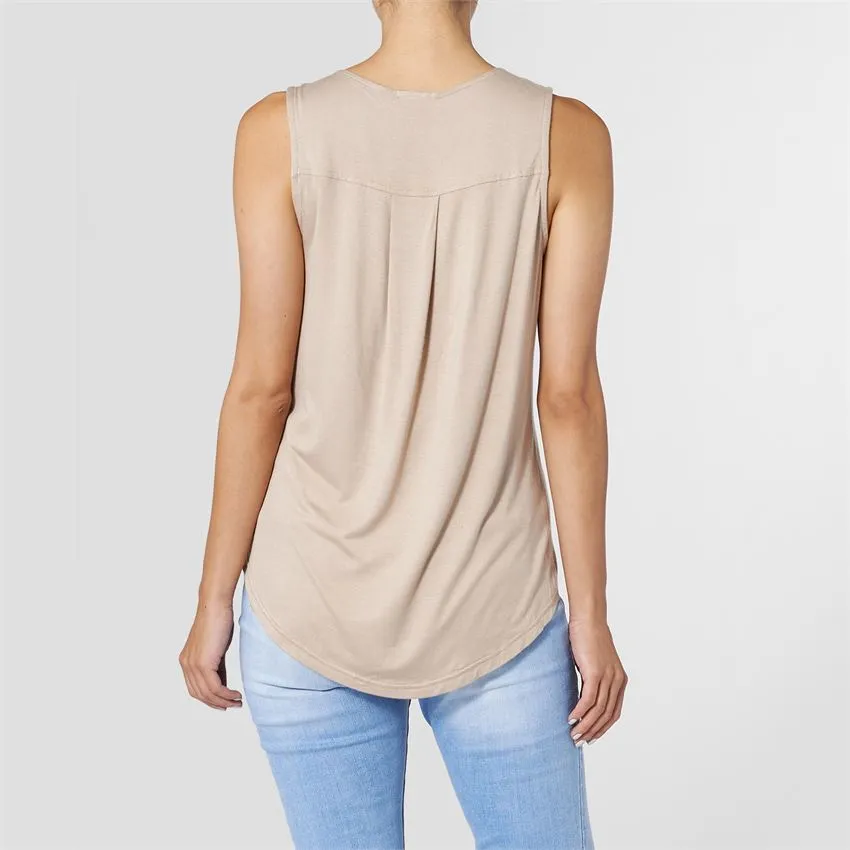 Erin Pleat Back Tank - Tan