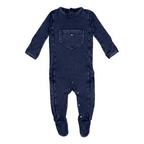 Faux Denim Footie in Navy