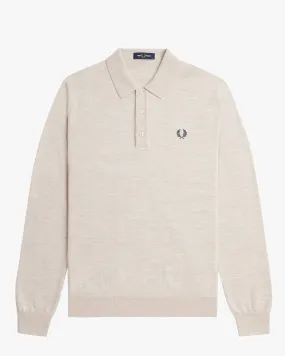 Fred Perry L/S Classic Knitted Polo Shirt - Porridge Marl