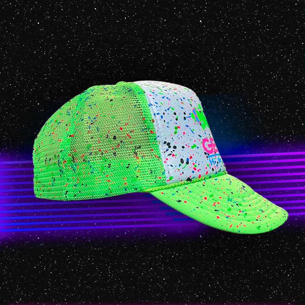 Glow-In-The-Dark Splatter Neon Green Trucker Hat (LIMITED)