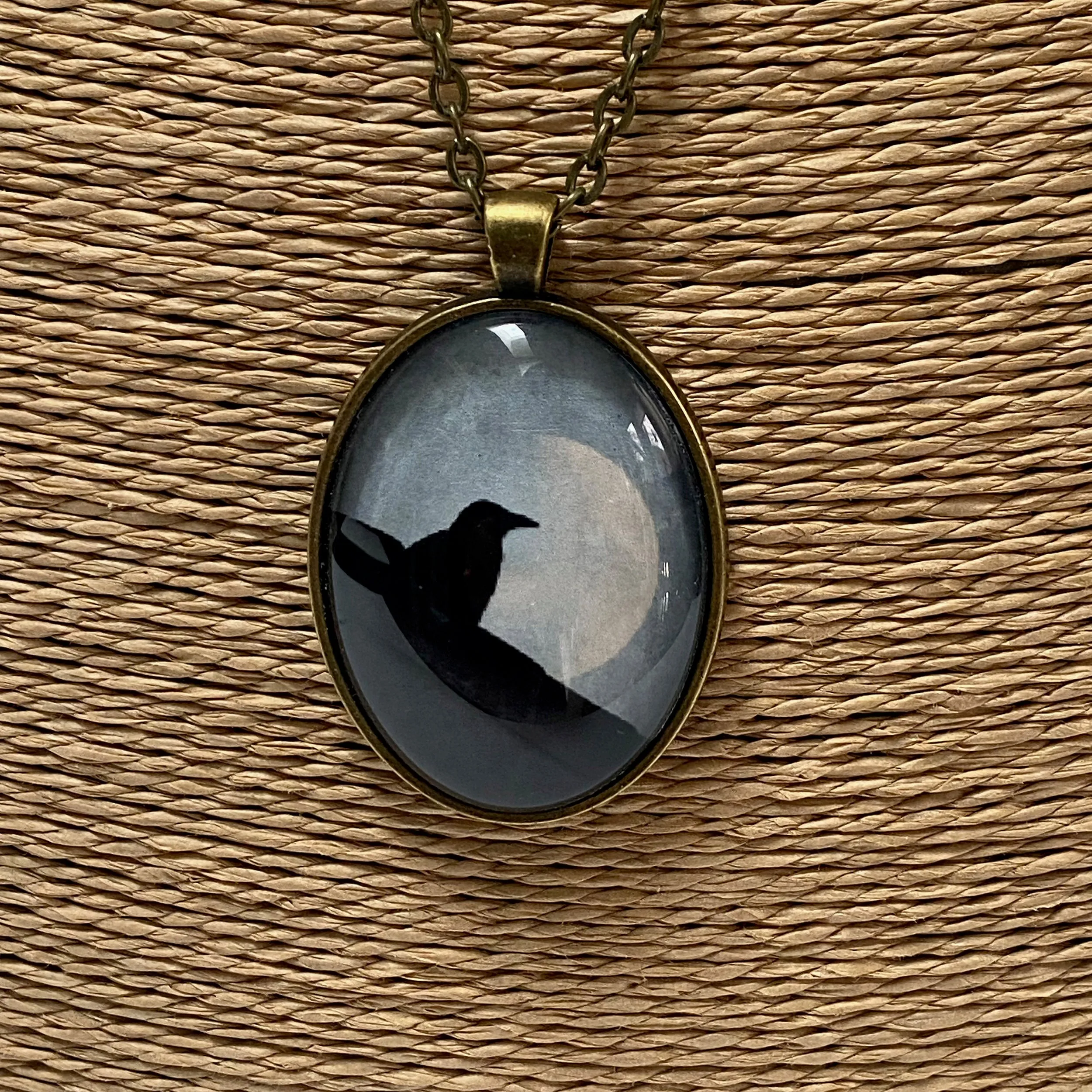 HALF MOON CROW - Large Glass Pendant