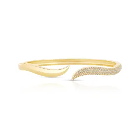 Half Pave Half Solid Gold Wave Cuff Bangle