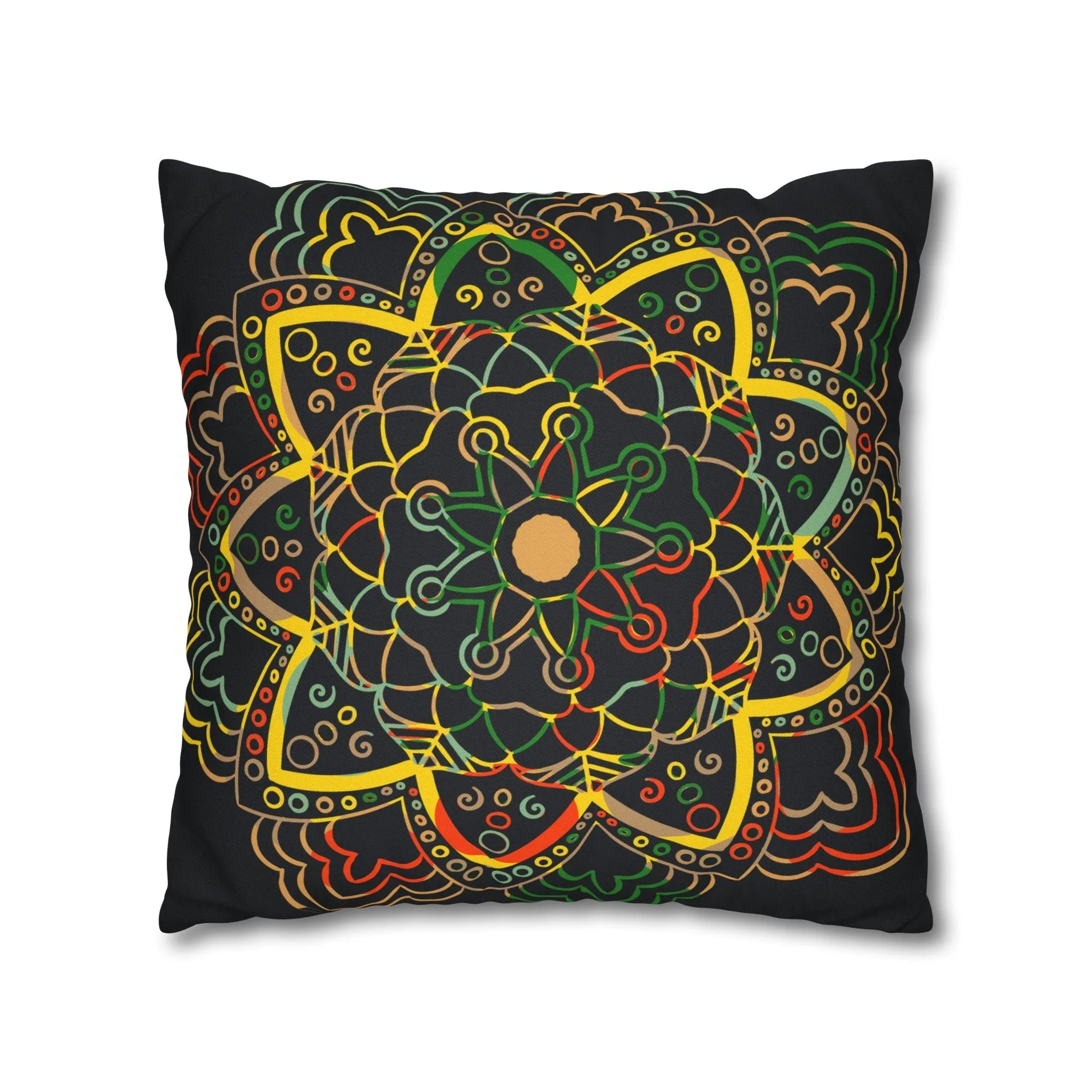 Mandala Art Square Pillowcase - Handmade Dark Charcoal Blue Design