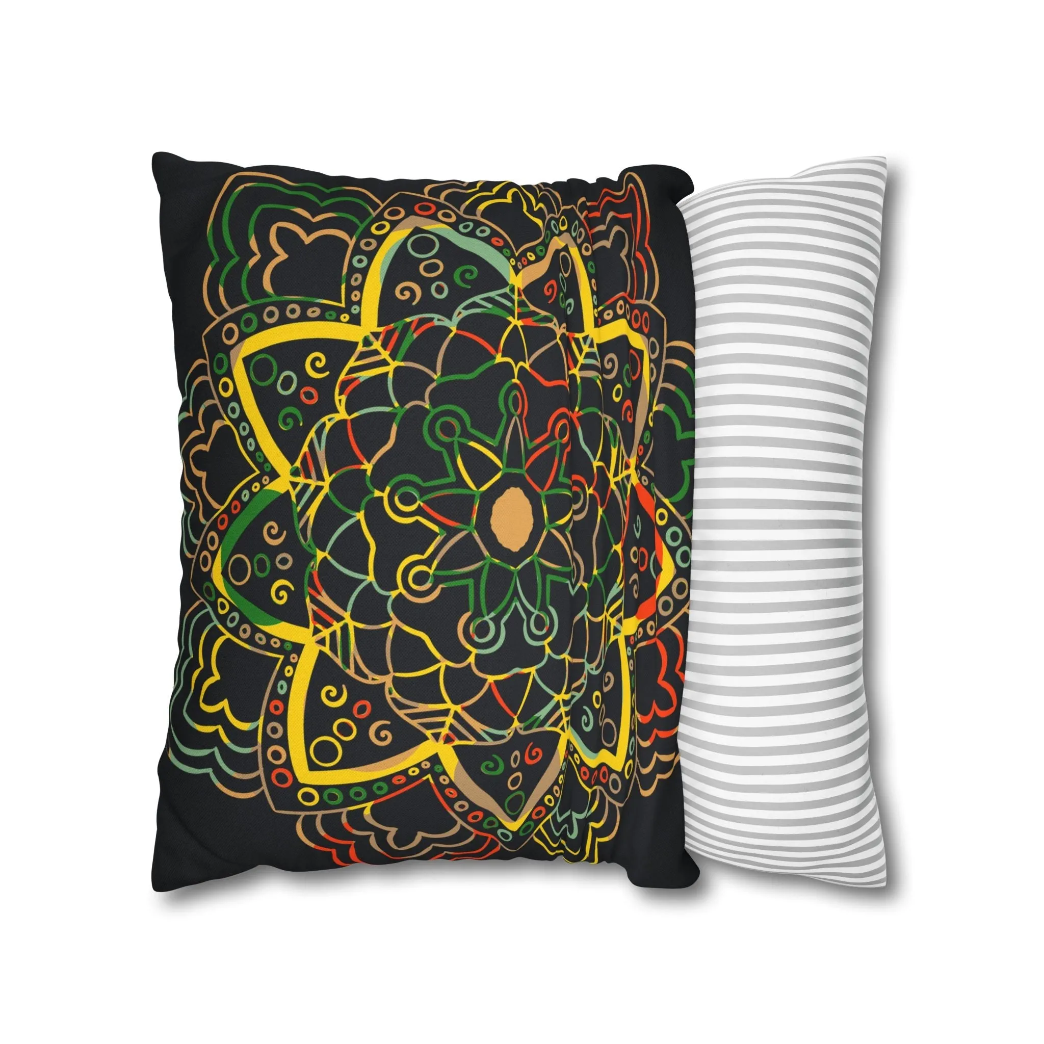 Mandala Art Square Pillowcase - Handmade Dark Charcoal Blue Design