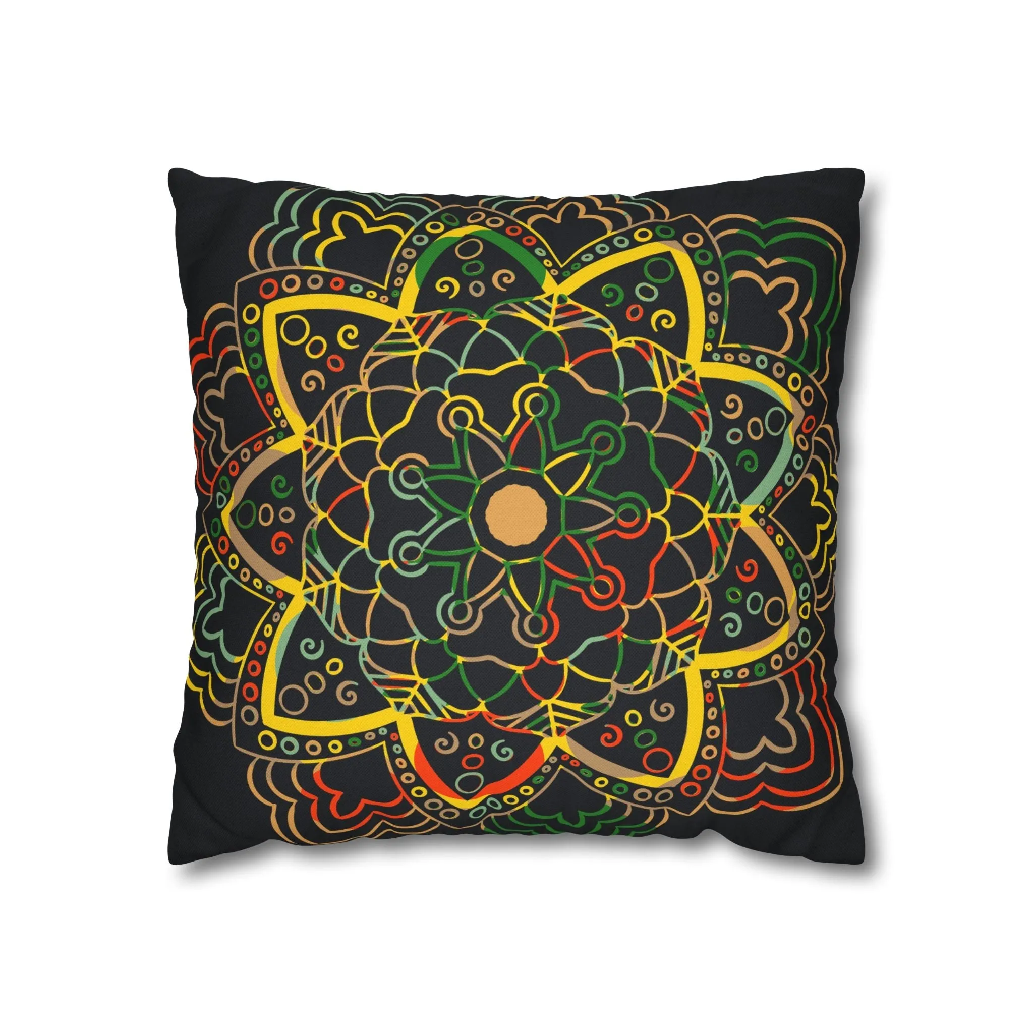 Mandala Art Square Pillowcase - Handmade Dark Charcoal Blue Design