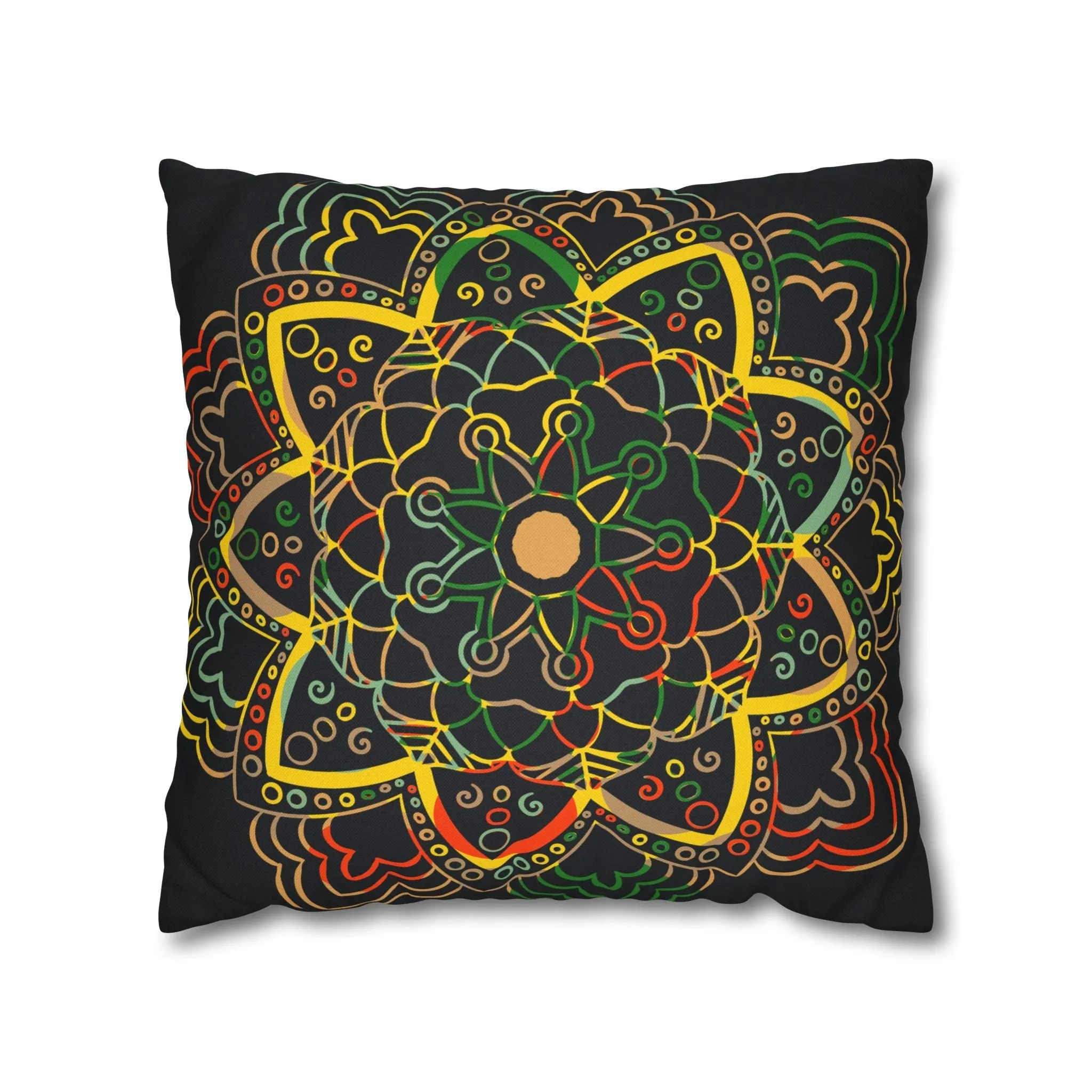 Mandala Art Square Pillowcase - Handmade Dark Charcoal Blue Design