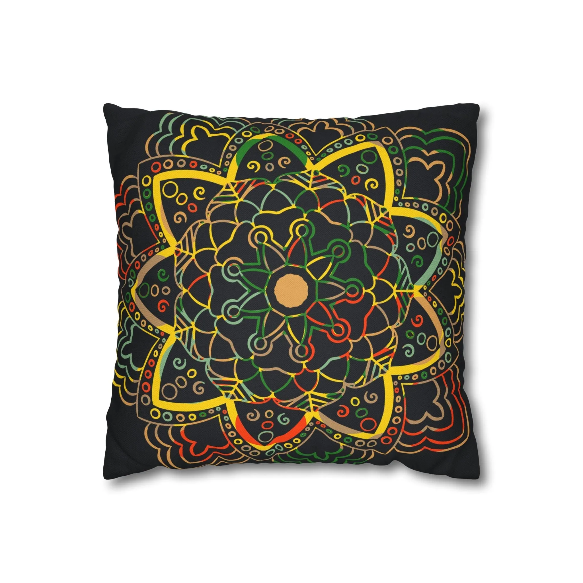 Mandala Art Square Pillowcase - Handmade Dark Charcoal Blue Design