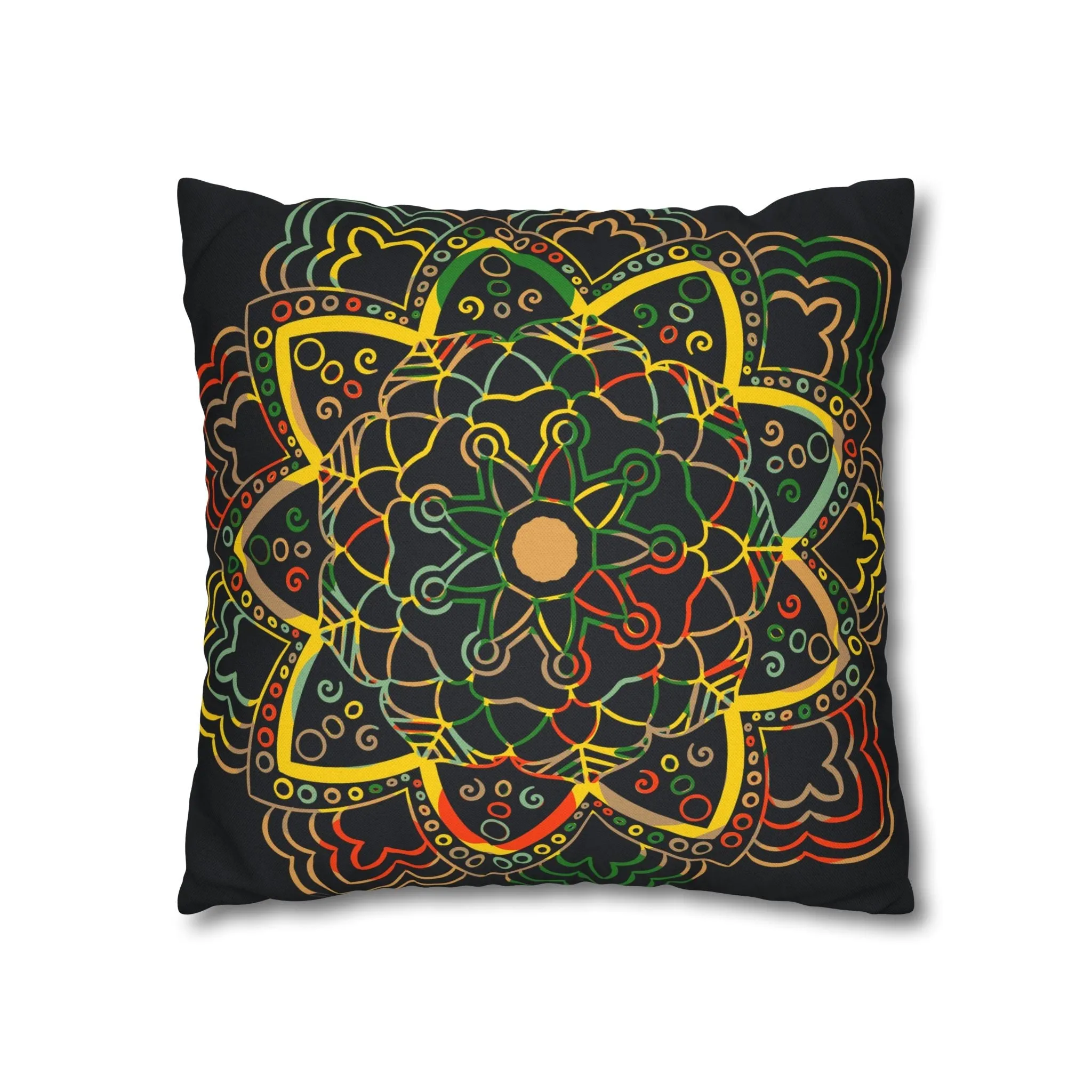 Mandala Art Square Pillowcase - Handmade Dark Charcoal Blue Design