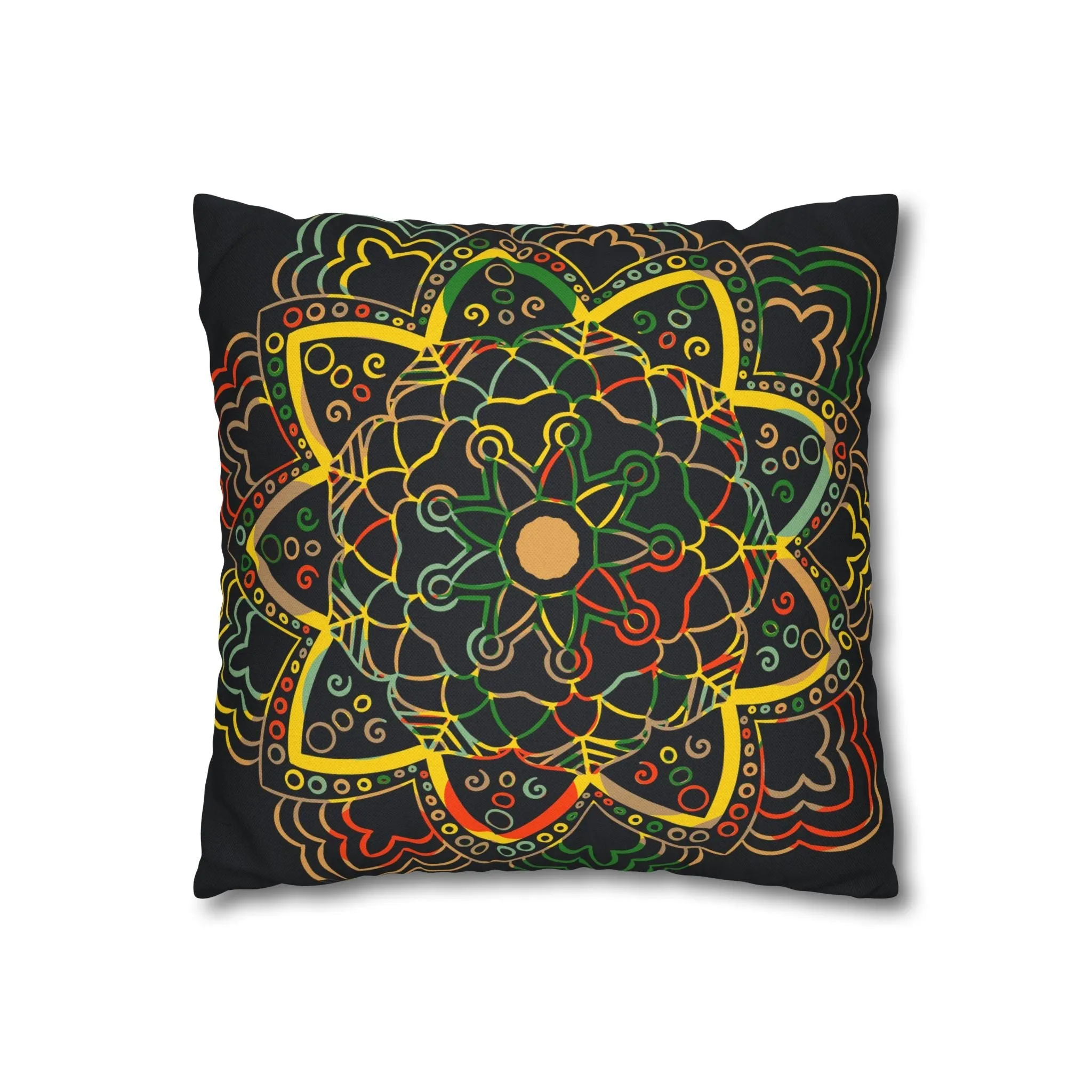 Mandala Art Square Pillowcase - Handmade Dark Charcoal Blue Design