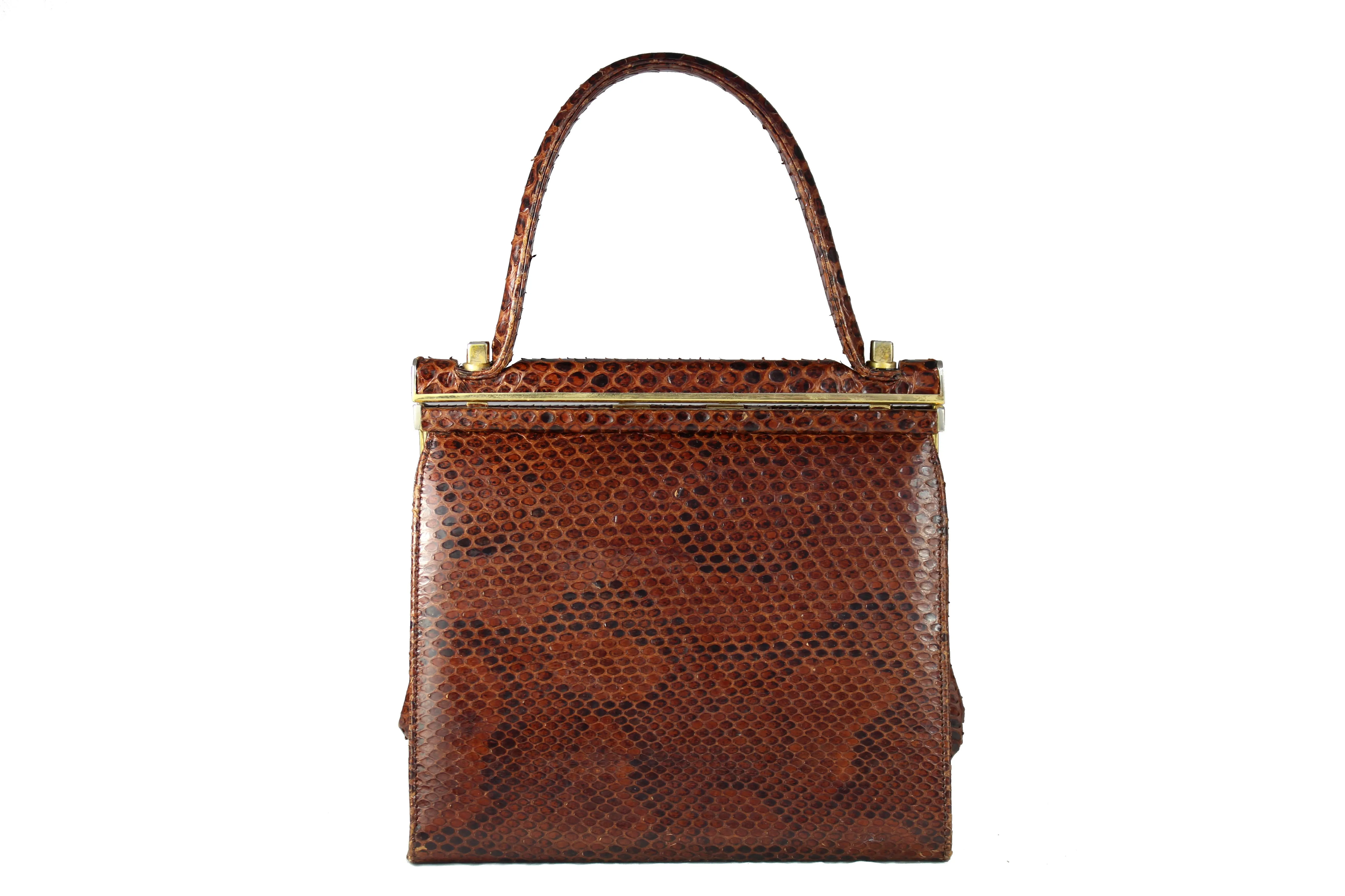 Maroon python snakeskin frame handbag