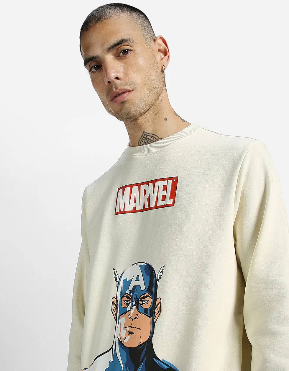 Marvel Beige Front Graphic Printed Sweatshirt