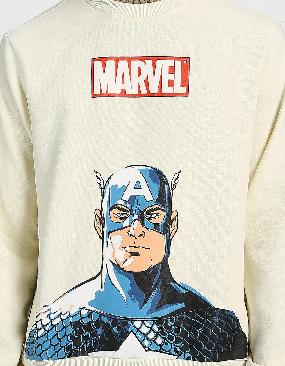 Marvel Beige Front Graphic Printed Sweatshirt