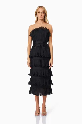 Maya Pleated Midi Dress in Black