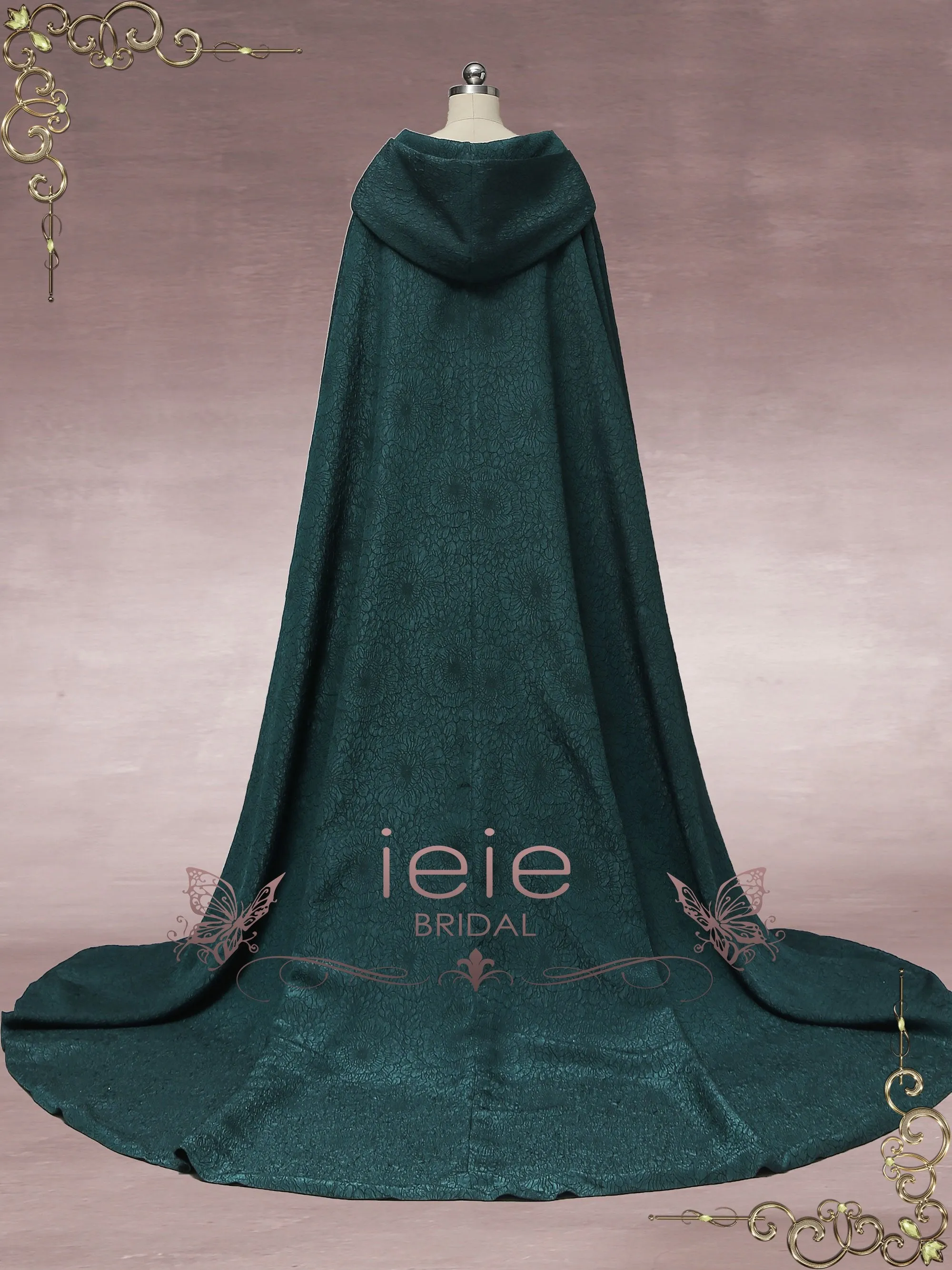 Medieval Regency Dark Green Wedding Cloak with Hood