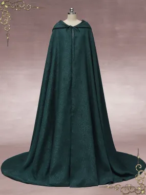 Medieval Regency Dark Green Wedding Cloak with Hood