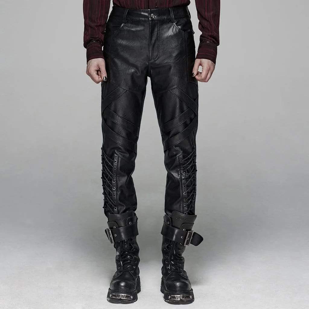 Men's Punk Lacing Faux Leather Pants