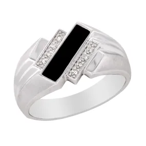 MEN'S WHITE GOLD FASHION RING WITH BLACK ONYX AND DIAMONDS, .025 CT TW