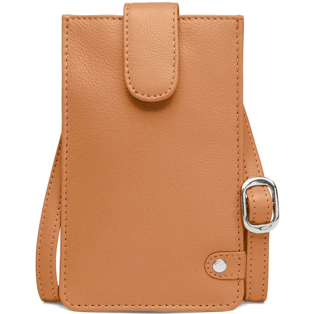 Mobile bag in soft leather and simple design / 16042 - Cognac