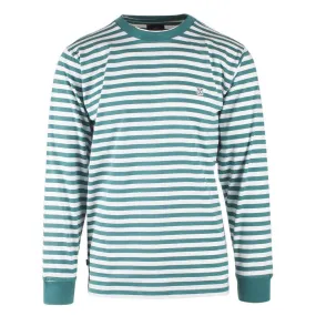 Obey Men's Green White 89 Icon II Striped Crew Neck L/S T-Shirt