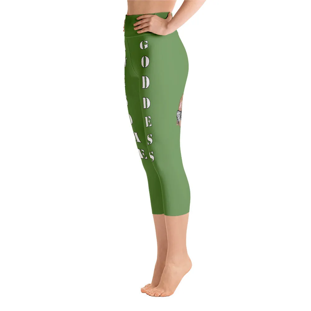 Our best viral leggings moss green awesome goddess white letters