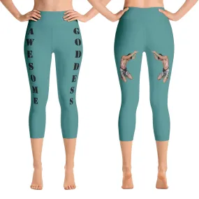 Our best viral leggings teal awesome goddess black letters