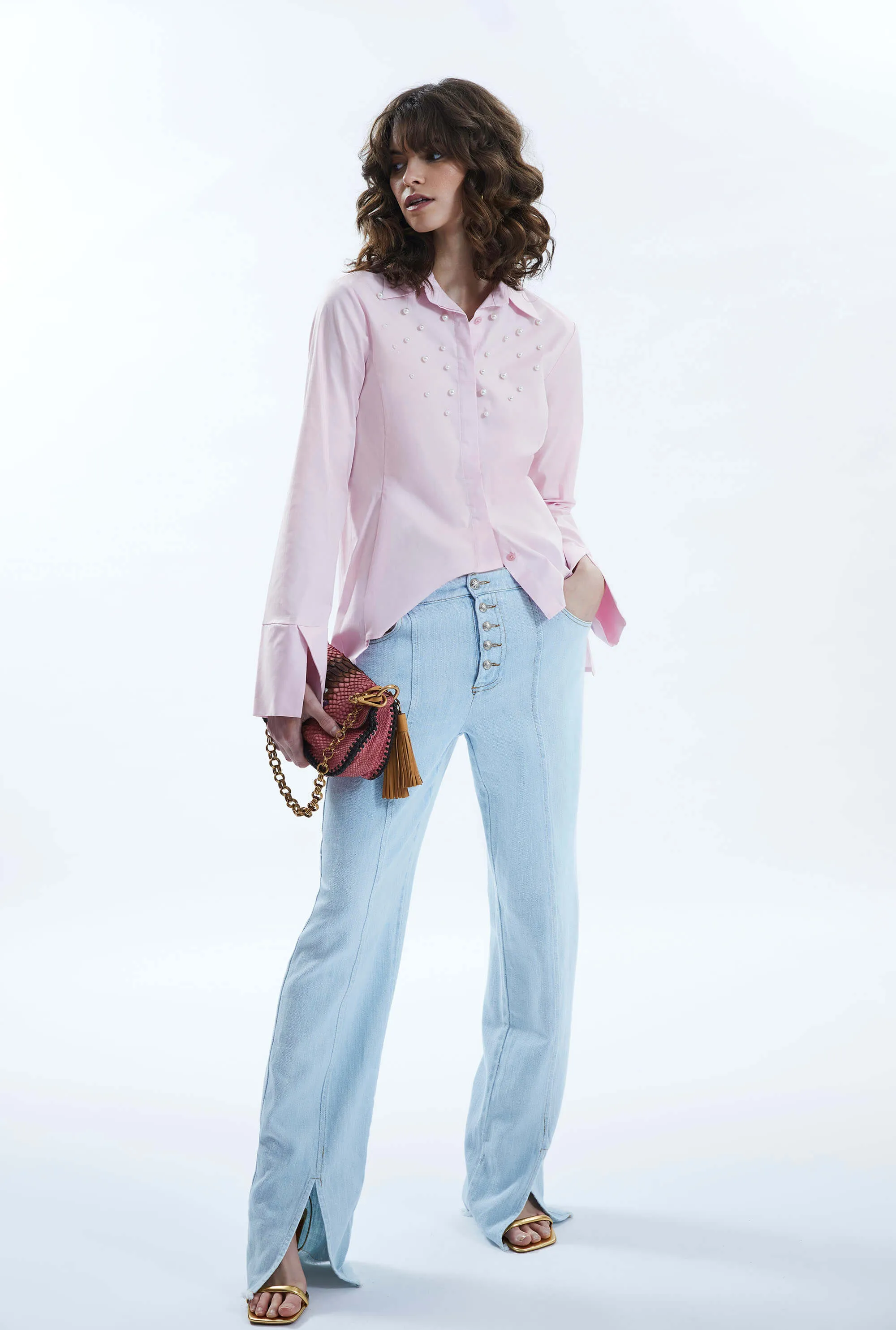 Pearl Detail Shirt Pale Pink